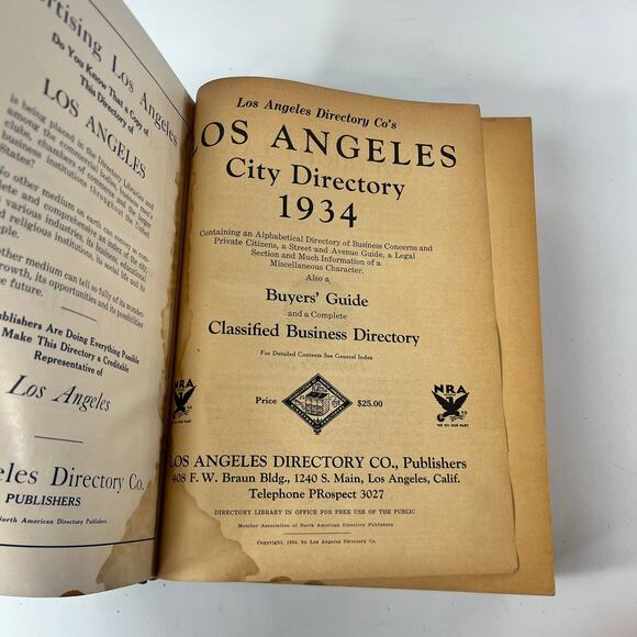1934 Los Angeles CA City Directory POOR Ancestry Genealogy Antique Vtg Reference - Picture 9 of 15